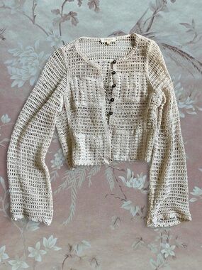 Rebellion Cream Crochet Button-Up Cardigan Size S